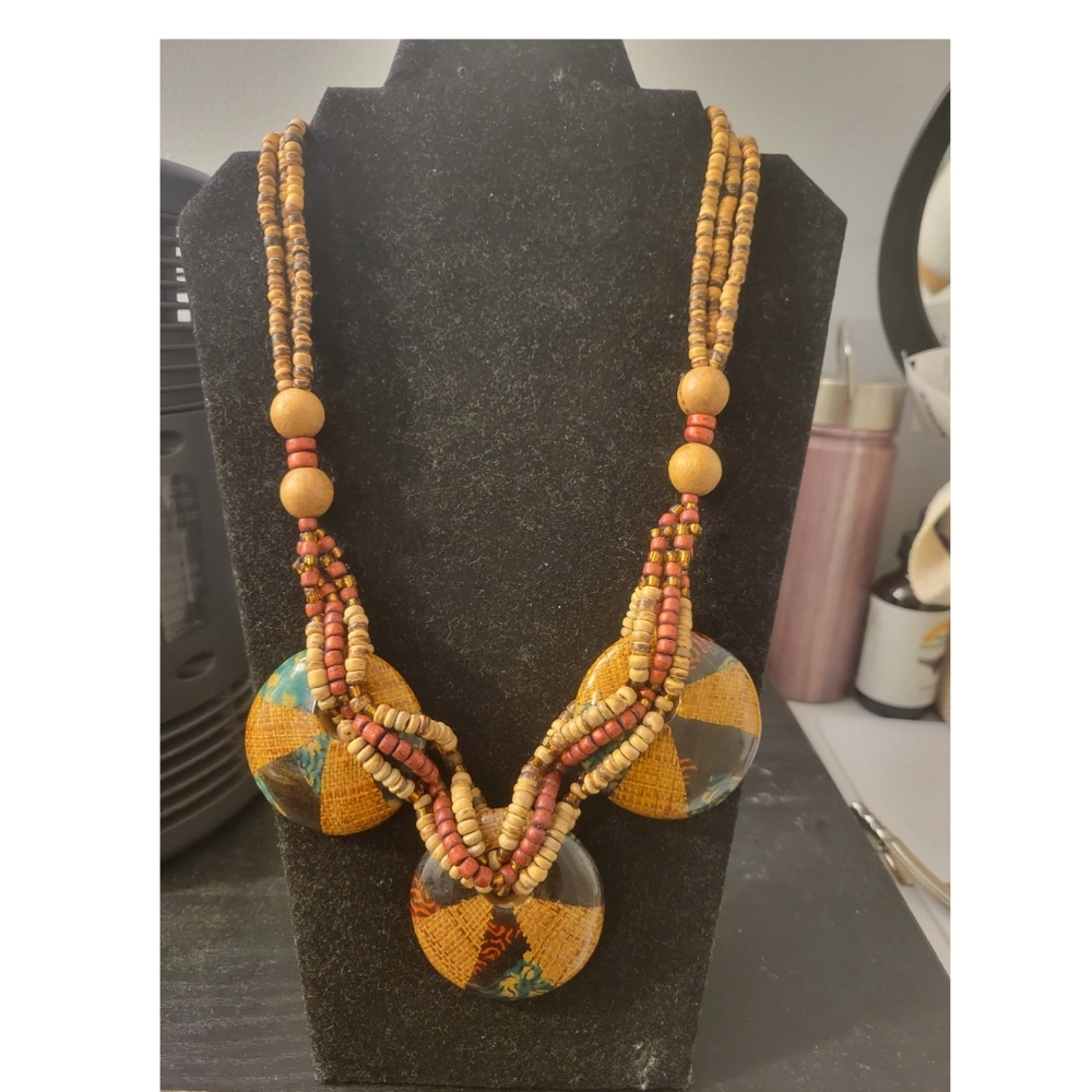 Ethnic Wood Disk Necklace